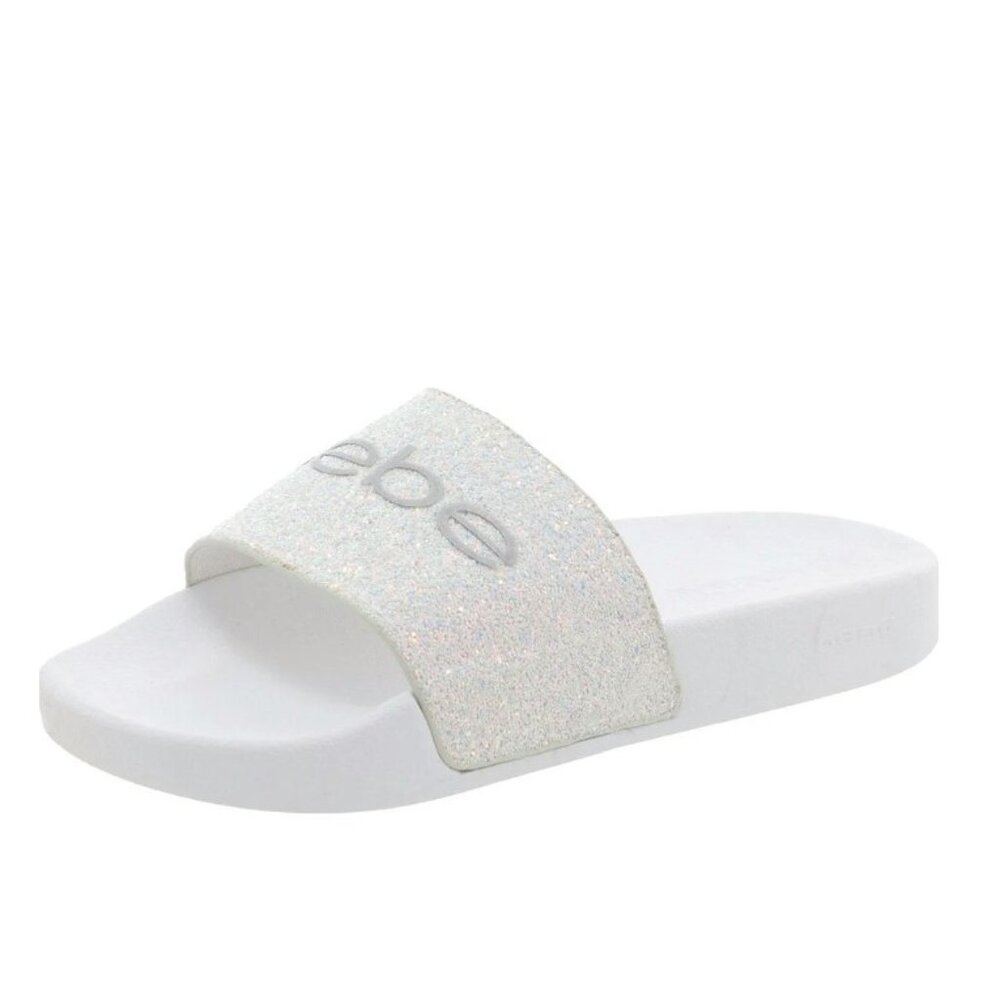 Bebe Fraida Slide Sandals White Sparkle Glitter Slides Size 6M New in Box - Picture 1 of 6